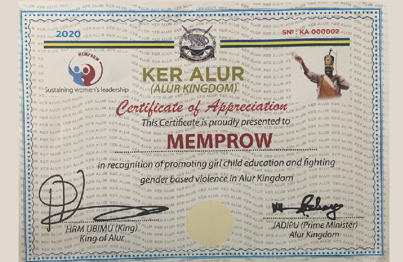 MEMPROW recognized for battle against Gender-Based Violence (GBV) in Alur Kingdom